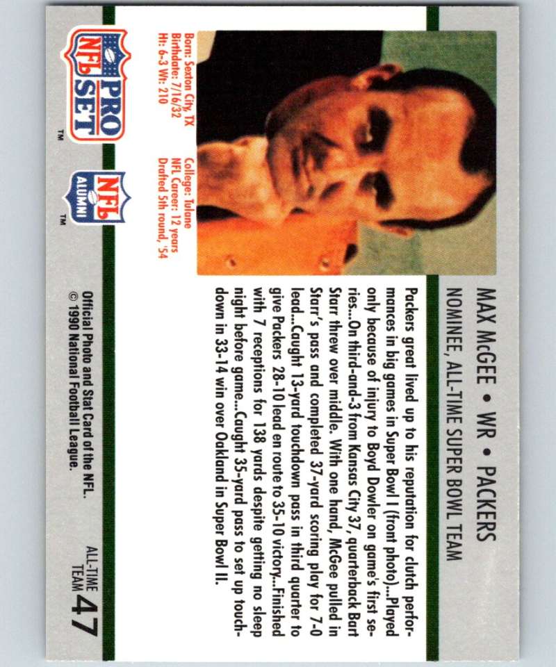 1990 Pro Set Super Bowl 160 #47 Max McGee Packers NFL Football
