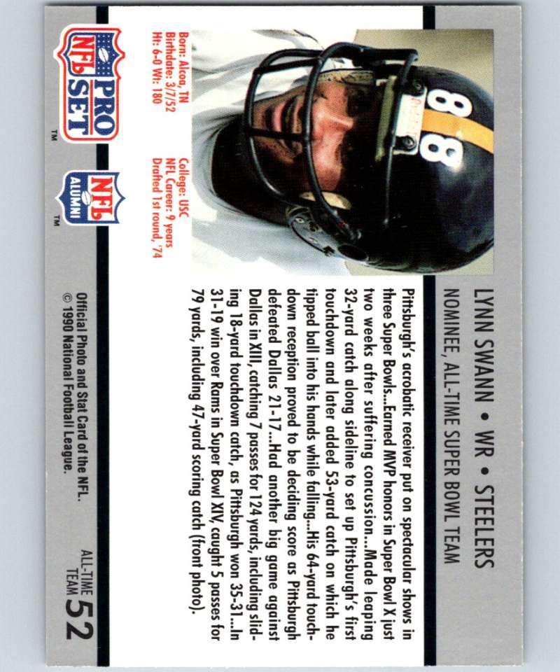 1990 Pro Set Super Bowl 160 #52 Lynn Swann Steelers NFL Football