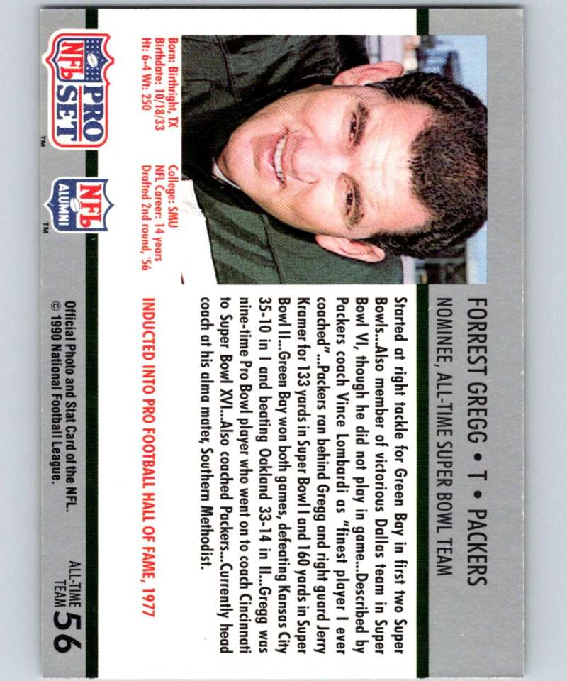 1990 Pro Set Super Bowl 160 #56 Forrest Gregg Packers NFL Football
