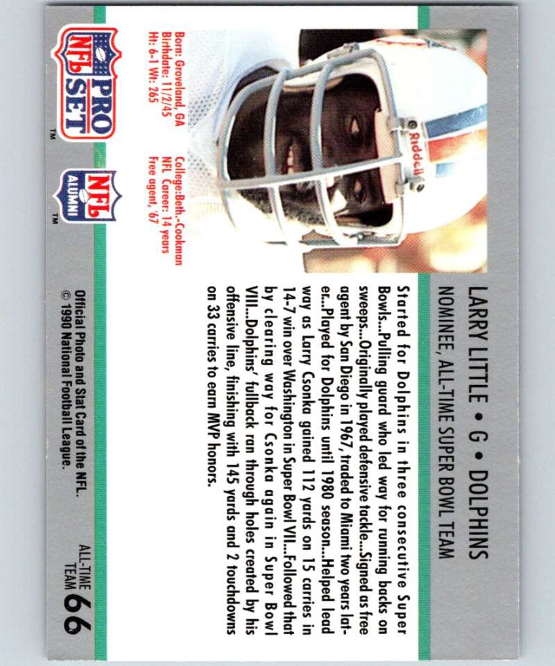1990 Pro Set Super Bowl 160 #66 Larry Little Dolphins NFL Football Image 2