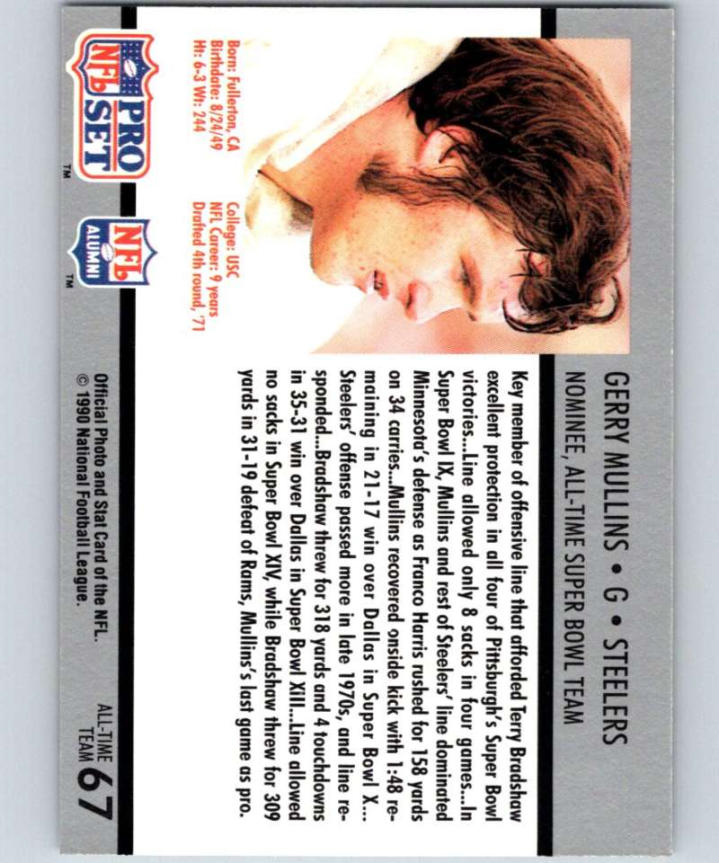 1990 Pro Set Super Bowl 160 #67 Gerry Mullins Steelers NFL Football