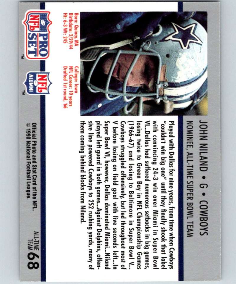 1990 Pro Set Super Bowl 160 #68 John Niland Cowboys NFL Football