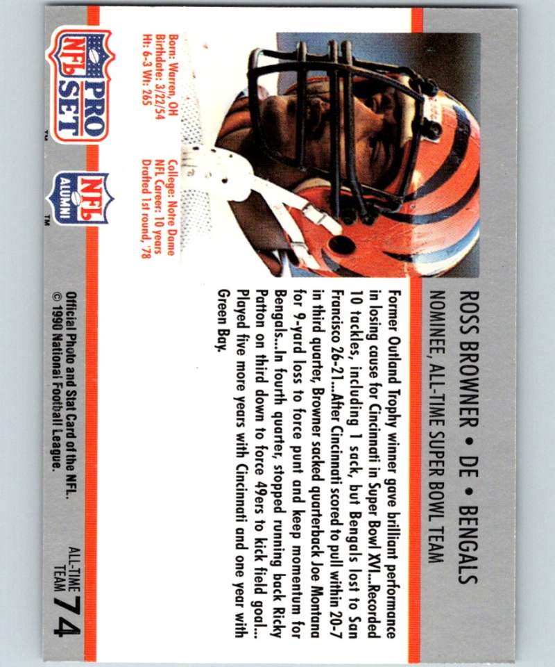 1990 Pro Set Super Bowl 160 #74 Ross Browner Bengals NFL Football
