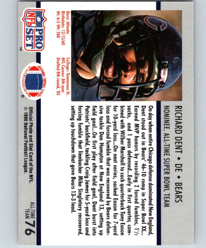 1990 Pro Set Super Bowl 160 #76 Richard Dent Bears NFL Football Image 2