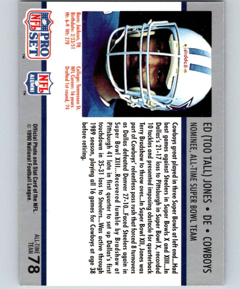 1990 Pro Set Super Bowl 160 #78 Ed Too Tall Jones Cowboys NFL Football