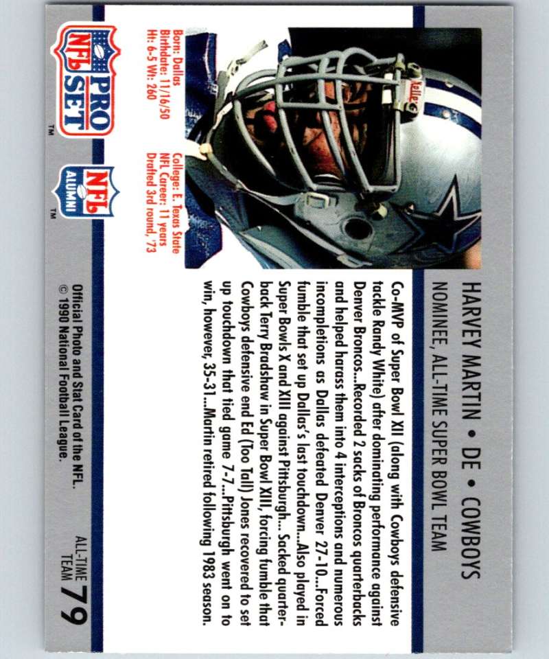 1990 Pro Set Super Bowl 160 #79 Harvey Martin Cowboys NFL Football Image 2