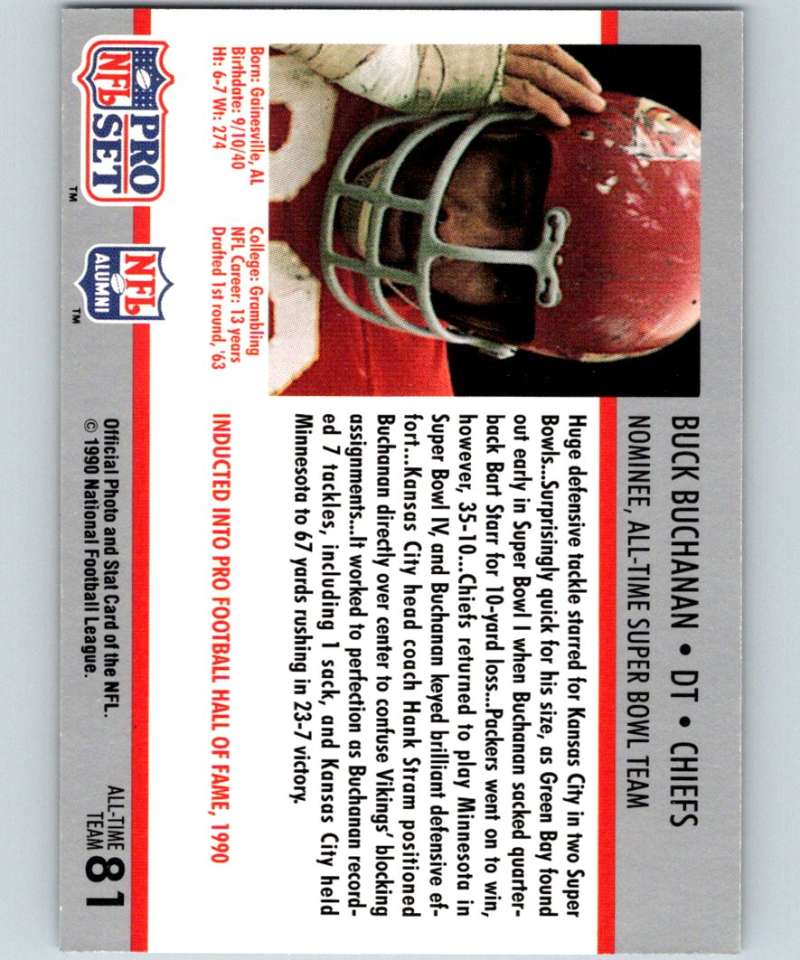1990 Pro Set Super Bowl 160 #81 Buck Buchanan Chiefs NFL Football