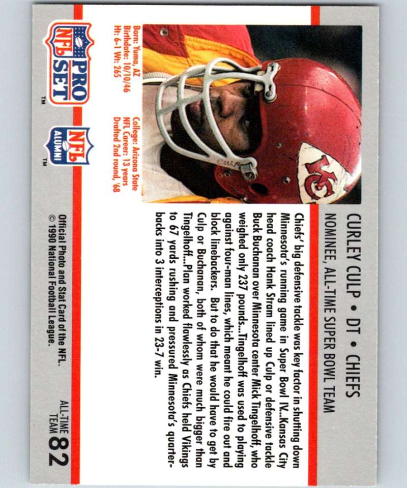 1990 Pro Set Super Bowl 160 #82 Curley Culp Chiefs NFL Football Image 2