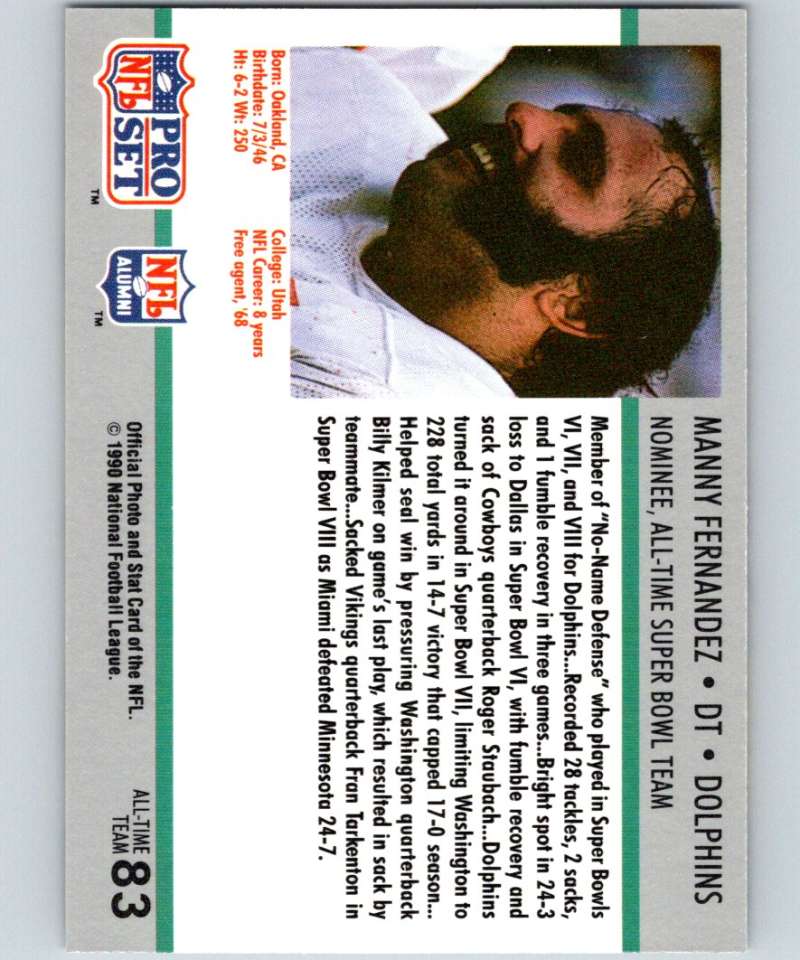 1990 Pro Set Super Bowl 160 #83 Manny Fernandez Dolphins NFL Football Image 2
