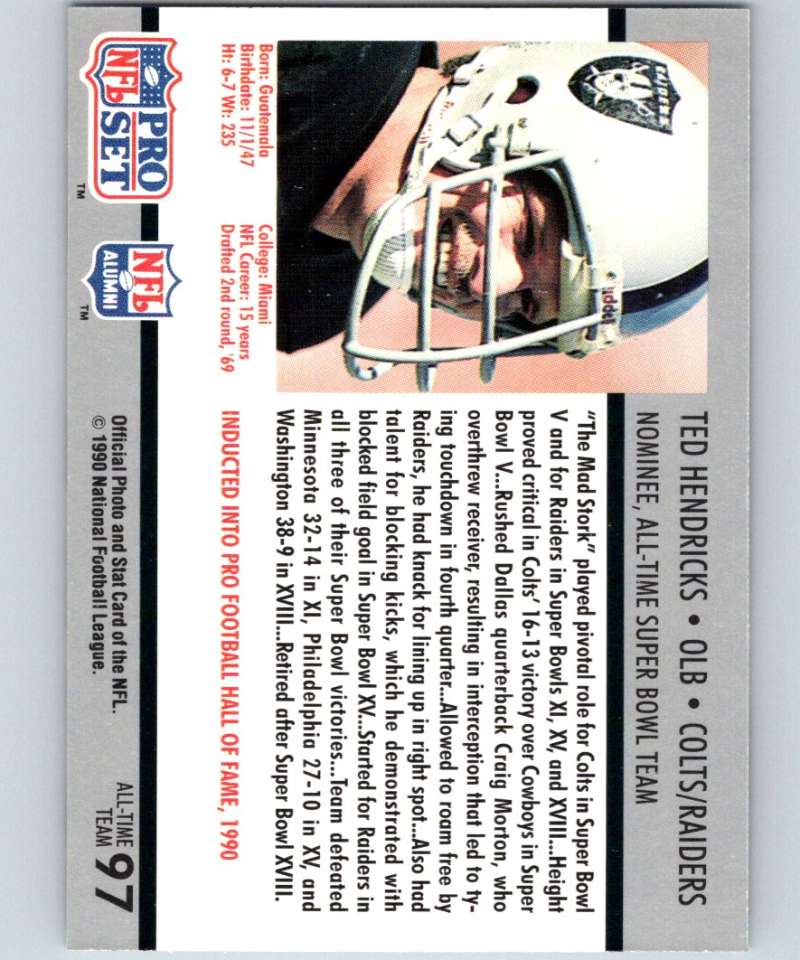 1990 Pro Set Super Bowl 160 #97 Ted Hendricks NFL Football