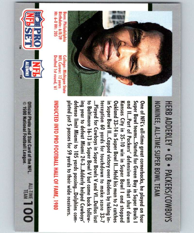 1990 Pro Set Super Bowl 160 #100 Herb Adderley NFL Football