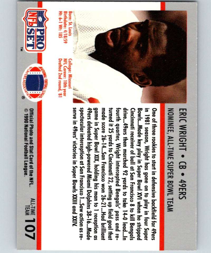 1990 Pro Set Super Bowl 160 #107 Eric Wright 49ers NFL Football