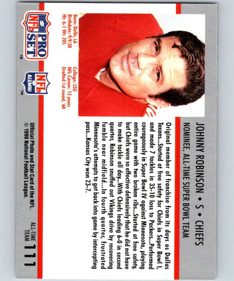 1990 Pro Set Super Bowl 160 #111 Johnny Robinson Chiefs NFL Football