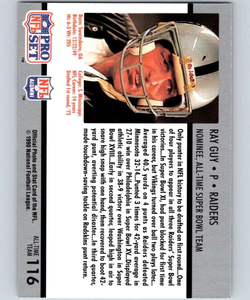 1990 Pro Set Super Bowl 160 #116 Ray Guy NFL Football Image 2