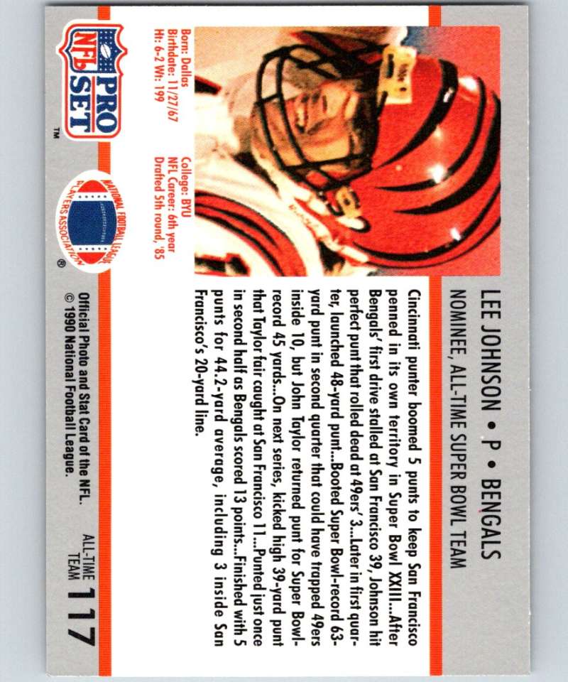 1990 Pro Set Super Bowl 160 #117 Lee Johnson Bengals NFL Football Image 2