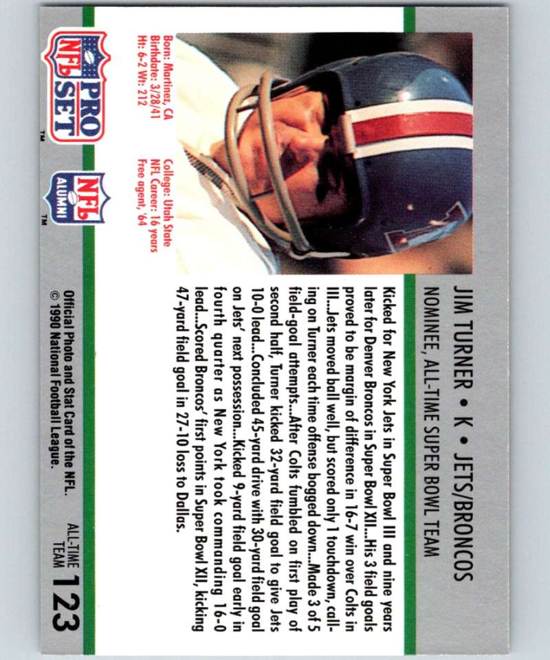 1990 Pro Set Super Bowl 160 #123 Jim Turner NFL Football Image 2