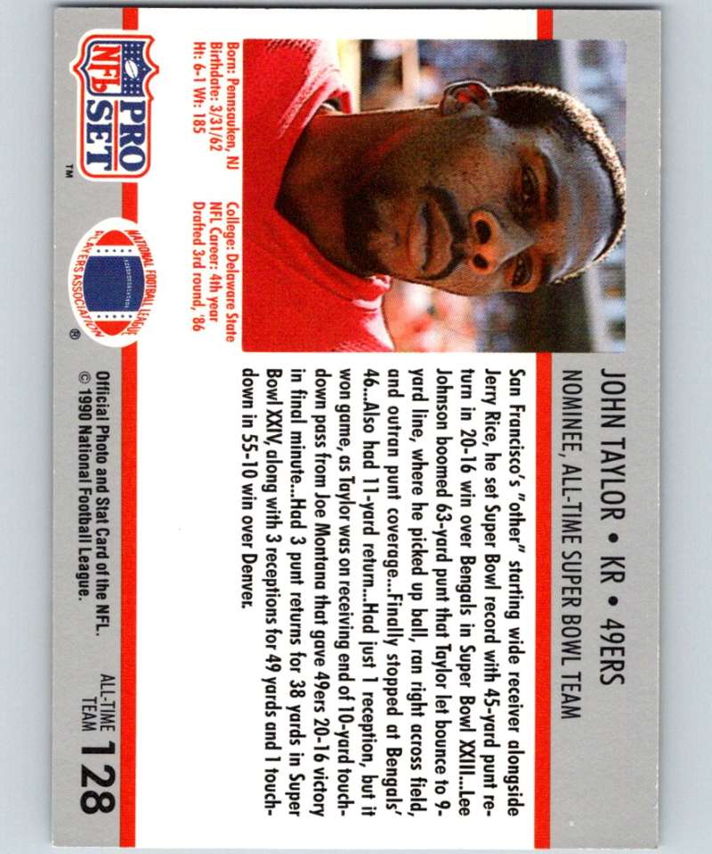 1990 Pro Set Super Bowl 160 #128 John Taylor 49ers NFL Football Image 2