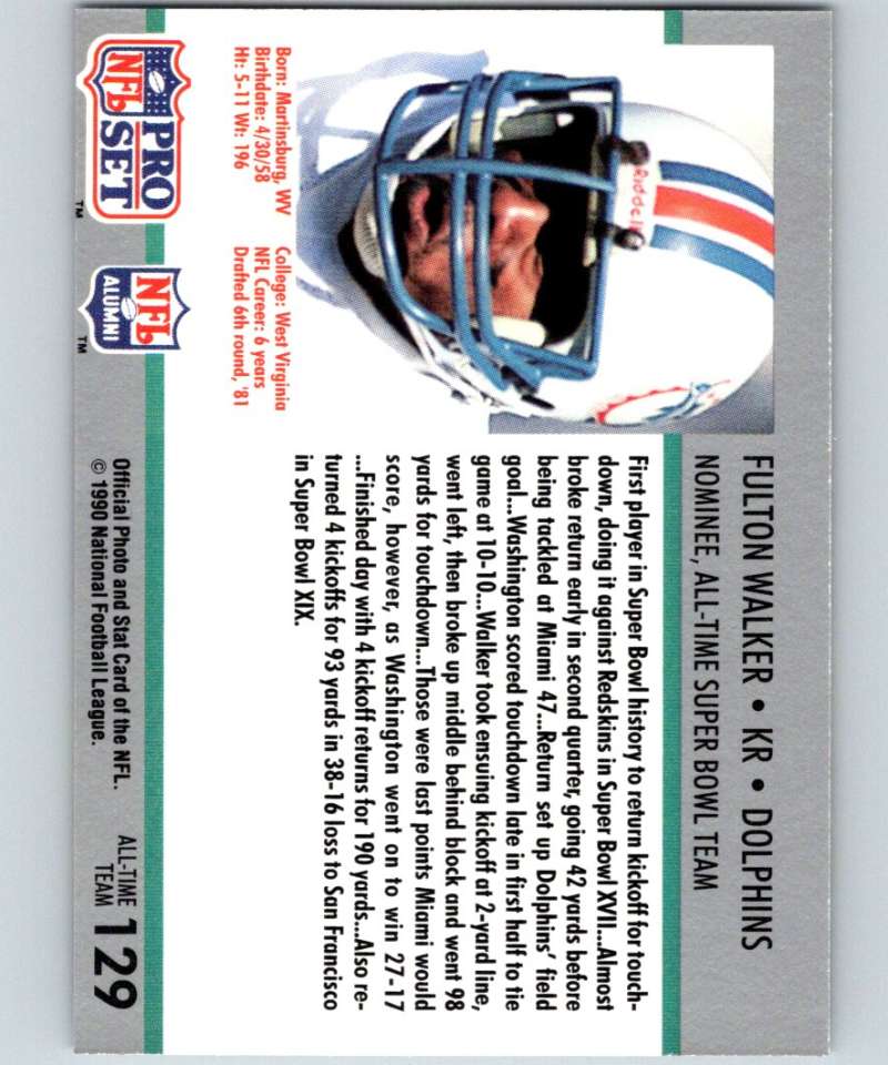1990 Pro Set Super Bowl 160 #129 Fulton Walker Dolphins NFL Football