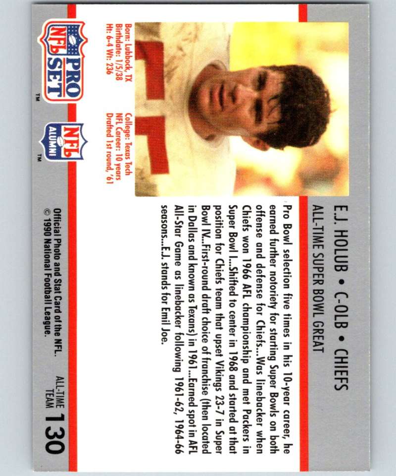 1990 Pro Set Super Bowl 160 #130 E.J. Holub Chiefs NFL Football Image 2