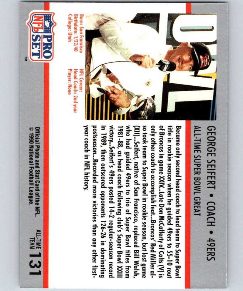 1990 Pro Set Super Bowl 160 #131 George Seifert 49ers CO NFL Football Image 2