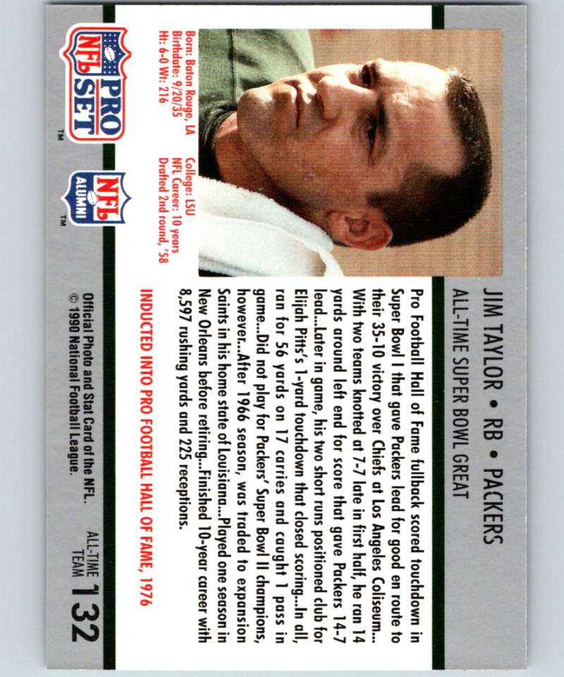 1990 Pro Set Super Bowl 160 #132 Jim Taylor Packers NFL Football