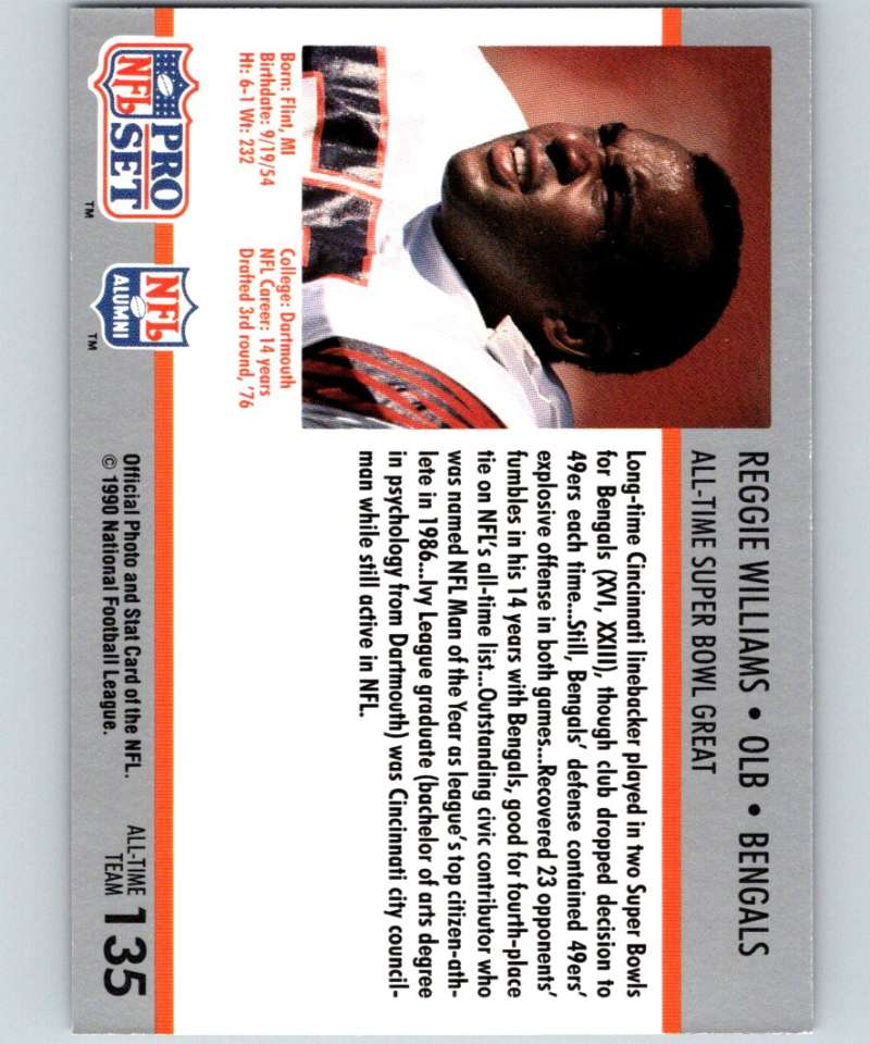1990 Pro Set Super Bowl 160 #135 Reggie Williams Bengals NFL Football Image 2