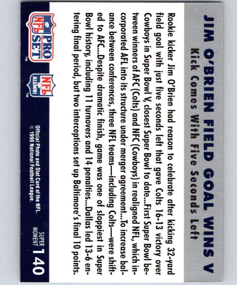 1990 Pro Set Super Bowl 160 #140 Jim O'Brien Colts NFL Football Image 2