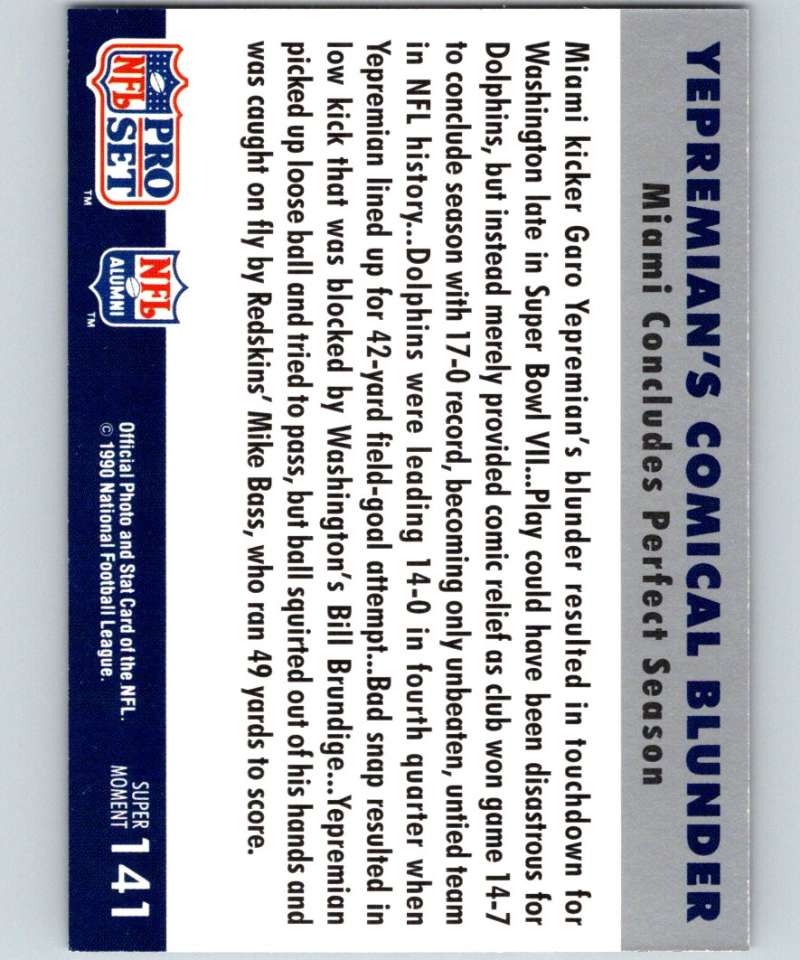 1990 Pro Set Super Bowl 160 #141 Garo Yepremian Dolphins NFL Football Image 2