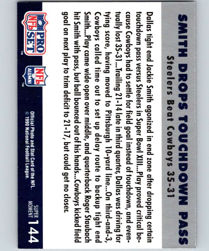 1990 Pro Set Super Bowl 160 #144 Jackie Smith Cowboys NFL Football Image 2