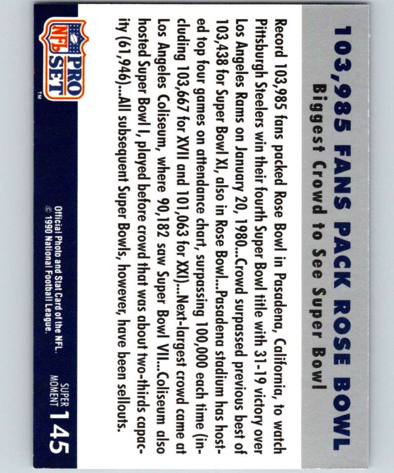 1990 Pro Set Super Bowl 160 #145 Record Crowd NFL Football