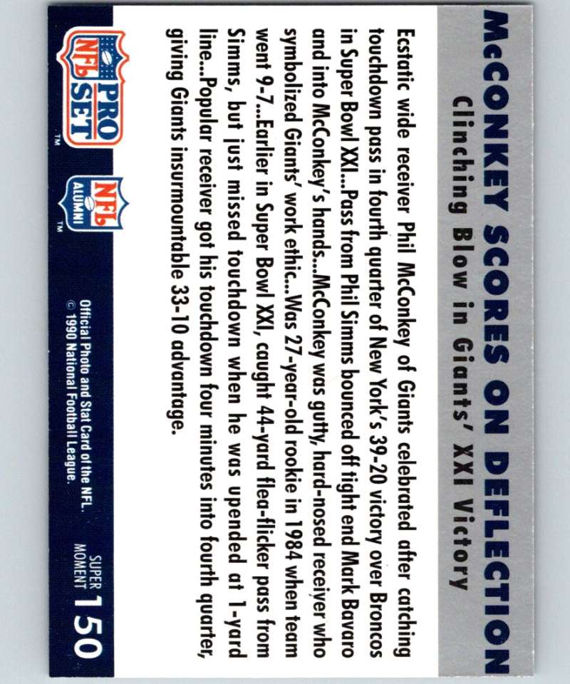 1990 Pro Set Super Bowl 160 #150 Phil McConkey NY Giants NFL Football