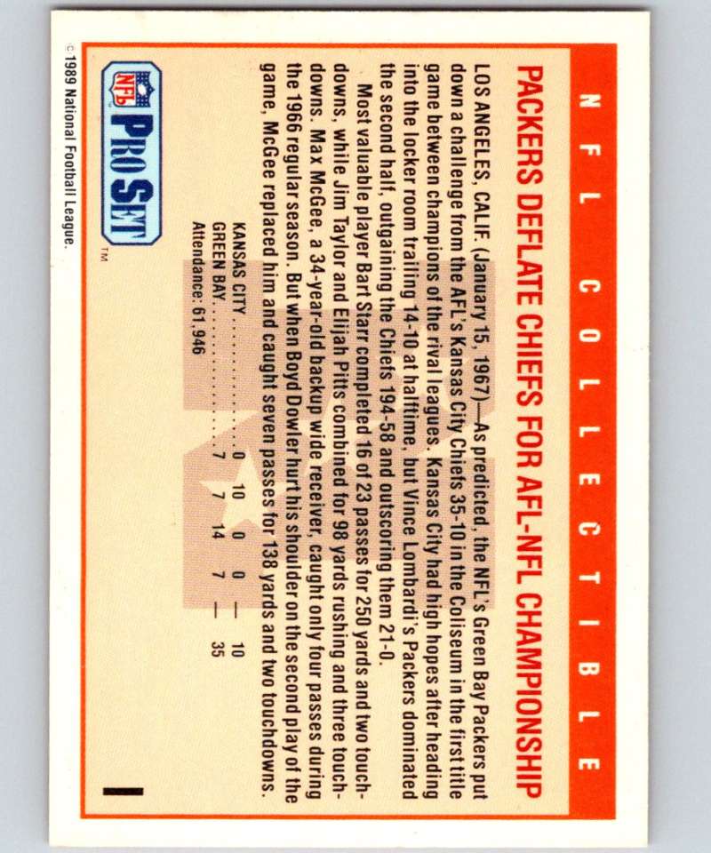 1989 Pro Set Super Bowl Logos #1 Super Bowl I NFL Football Image 2