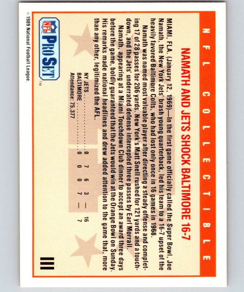 1989 Pro Set Super Bowl Logos #3 Super Bowl III NFL Football Image 2