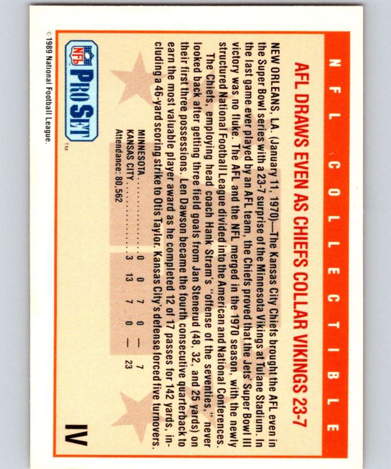 1989 Pro Set Super Bowl Logos #4 Super Bowl IV NFL Football Image 2