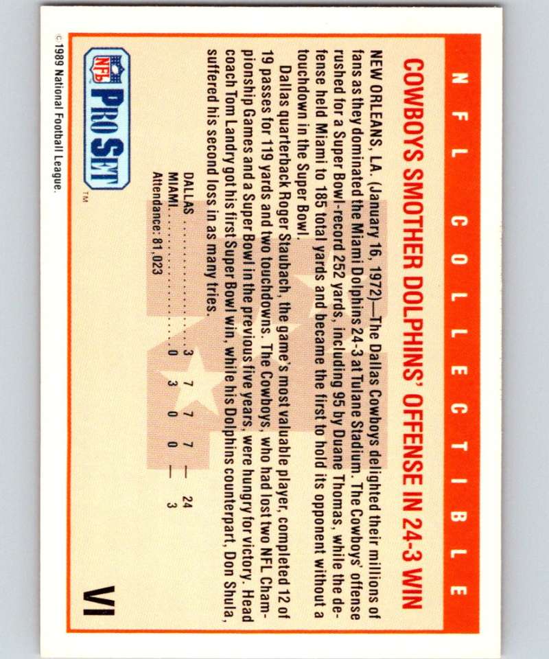 1989 Pro Set Super Bowl Logos #6 Super Bowl VI NFL Football Image 2