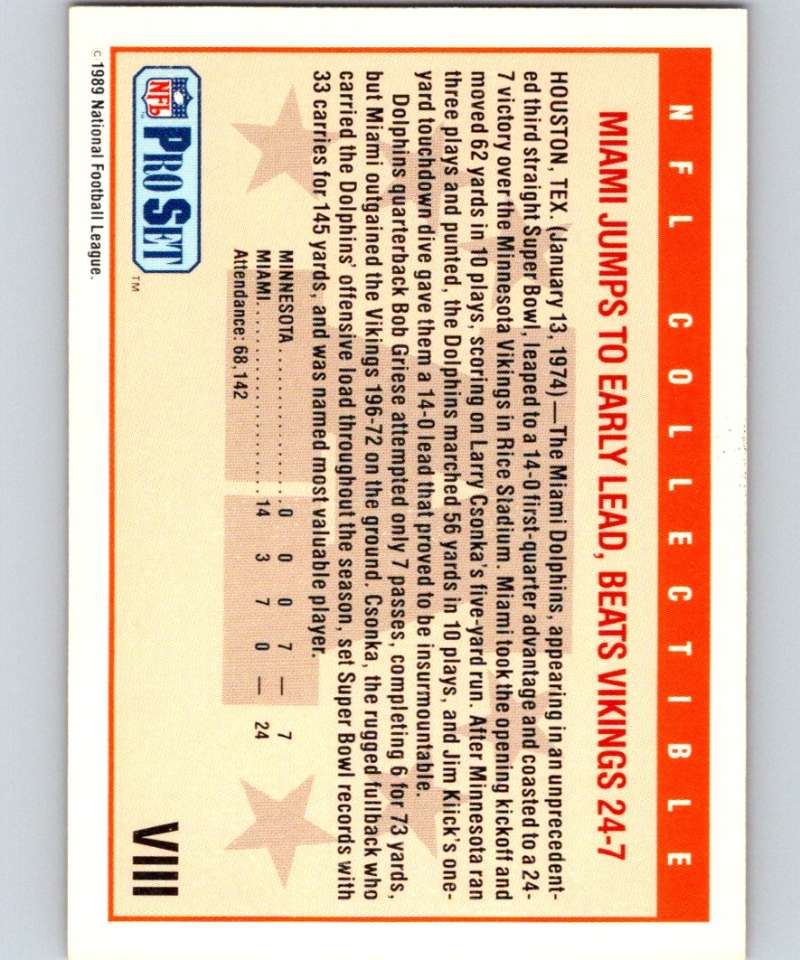 1989 Pro Set Super Bowl Logos #8 Super Bowl VIII NFL Football Image 2