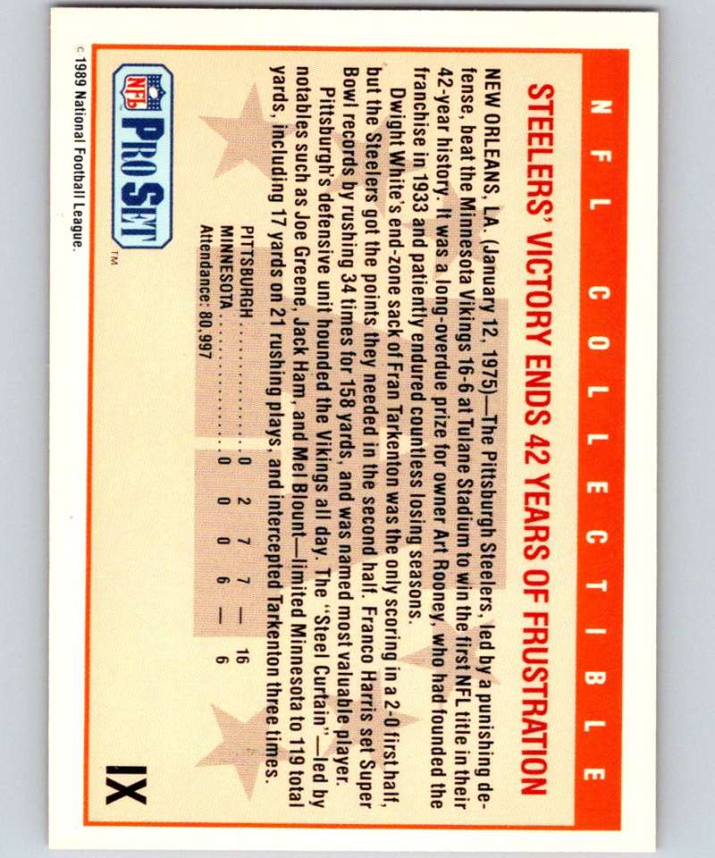 1989 Pro Set Super Bowl Logos #9 Super Bowl IX NFL Football