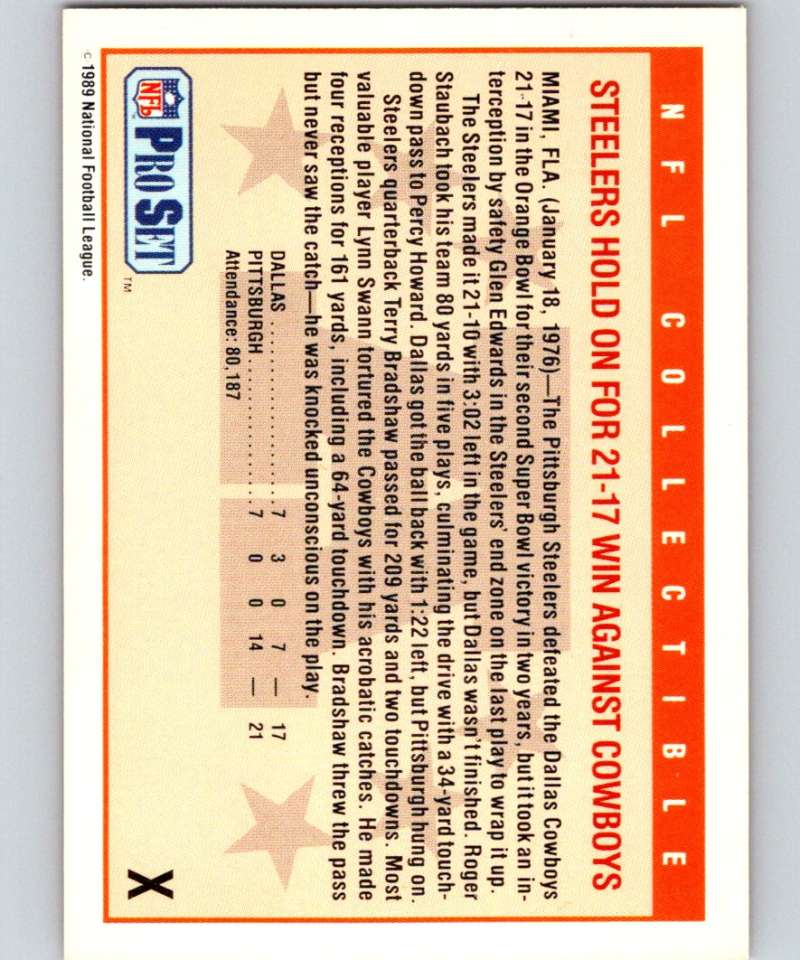 1989 Pro Set Super Bowl Logos #10 Super Bowl X NFL Football Image 2