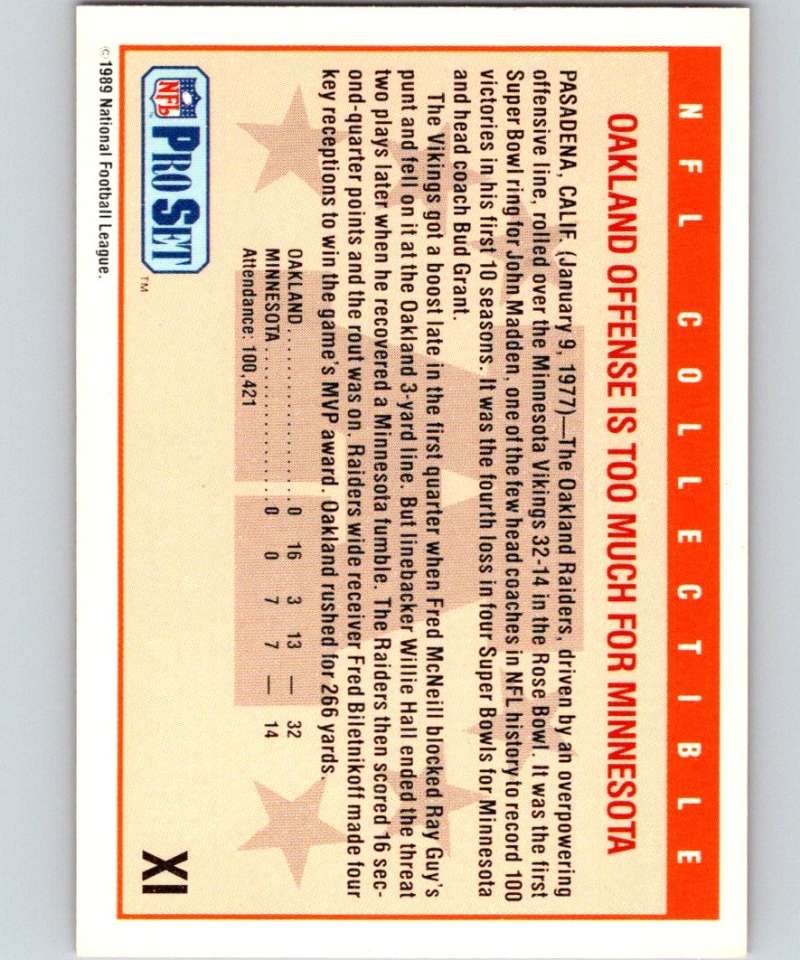 1989 Pro Set Super Bowl Logos #11 Super Bowl XI NFL Football Image 2