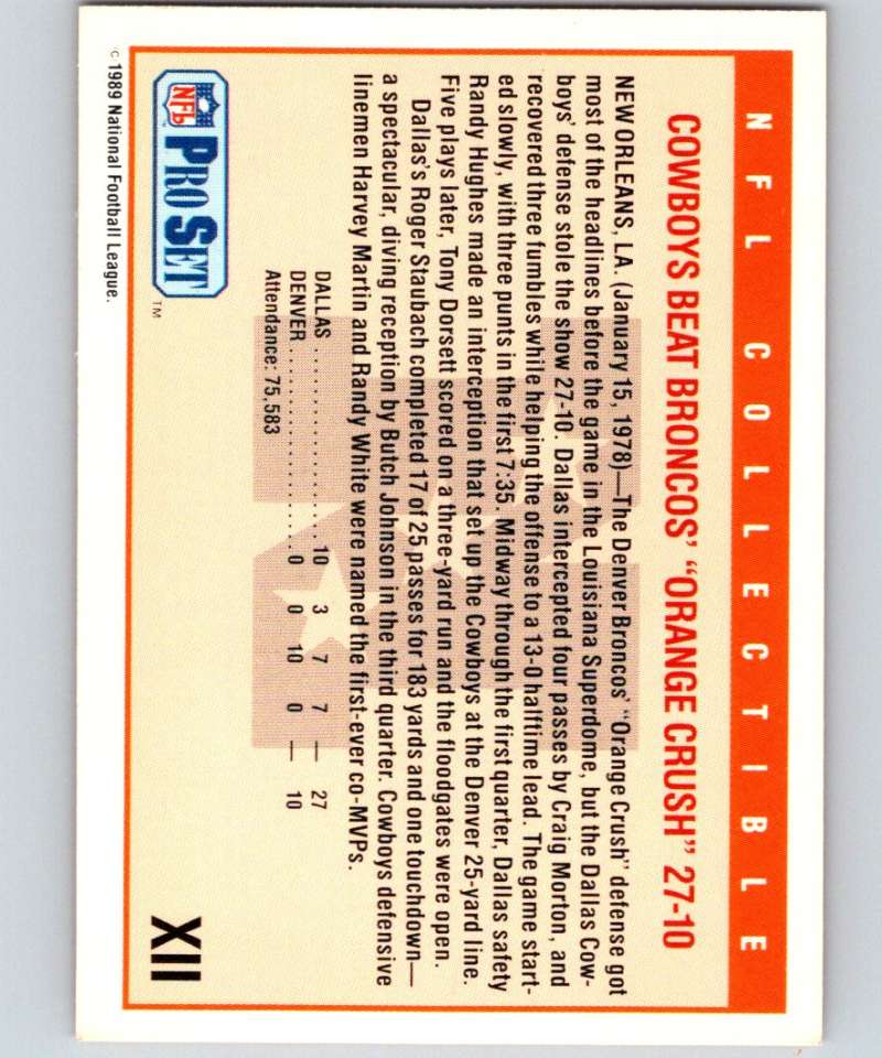 1989 Pro Set Super Bowl Logos #12 Super Bowl XII NFL Football Image 2