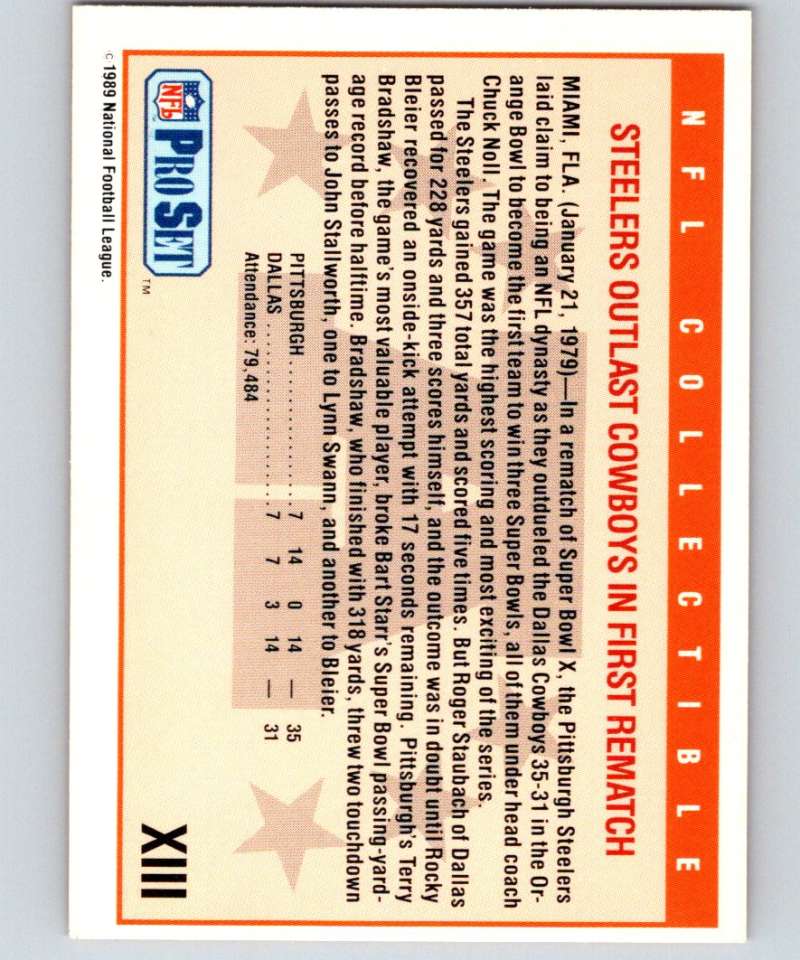 1989 Pro Set Super Bowl Logos #13 Super Bowl XIII NFL Football Image 2