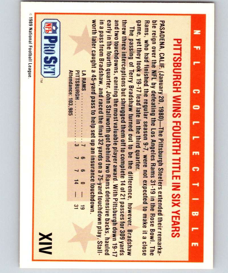 1989 Pro Set Super Bowl Logos #14 Super Bowl XIV NFL Football Image 2