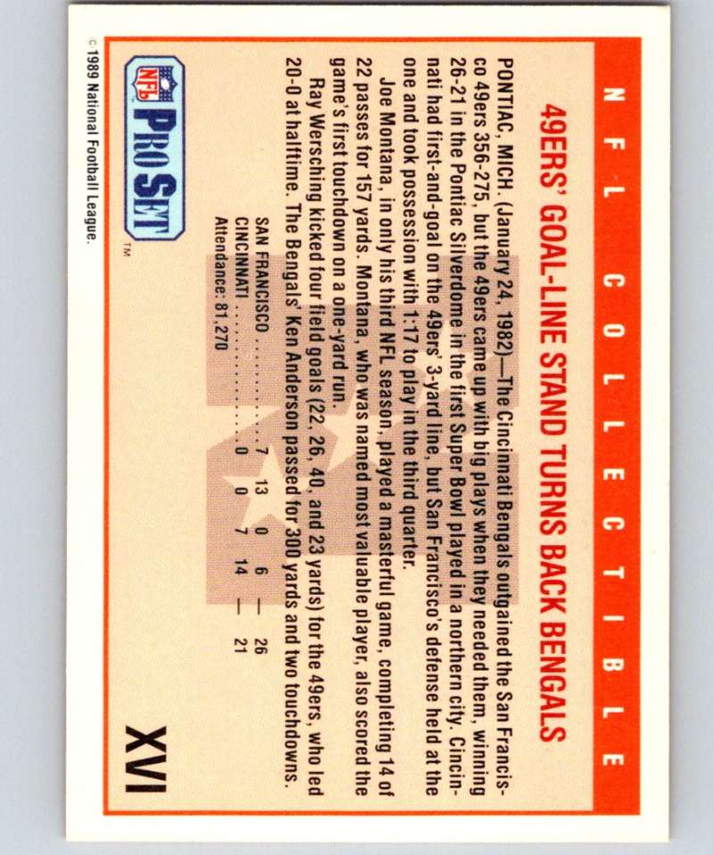 1989 Pro Set Super Bowl Logos #16 Super Bowl XVI NFL Football Image 2