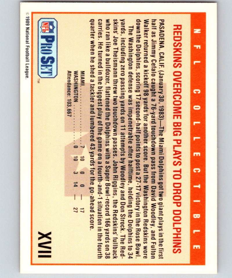 1989 Pro Set Super Bowl Logos #17 Super Bowl XVII NFL Football Image 2