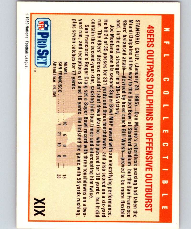 1989 Pro Set Super Bowl Logos #19 Super Bowl XIX NFL Football Image 2