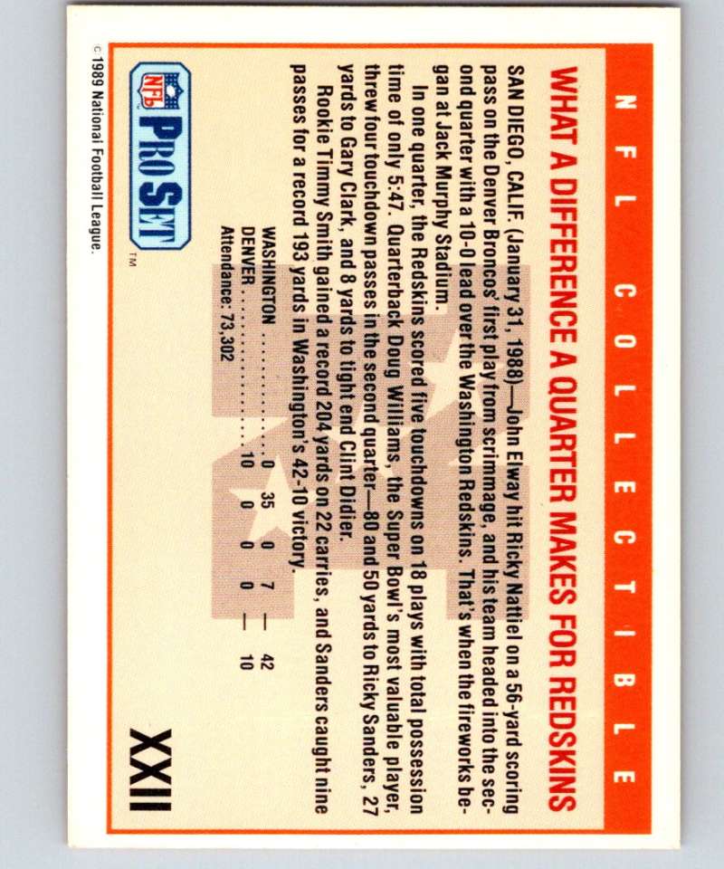 1989 Pro Set Super Bowl Logos #22 Super Bowl XXII NFL Football Image 2