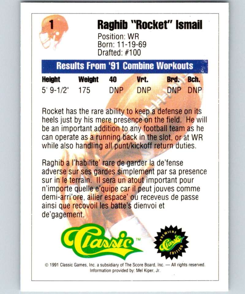 1991 Classic #1 Raghib Rocket Ismail NFL Football
