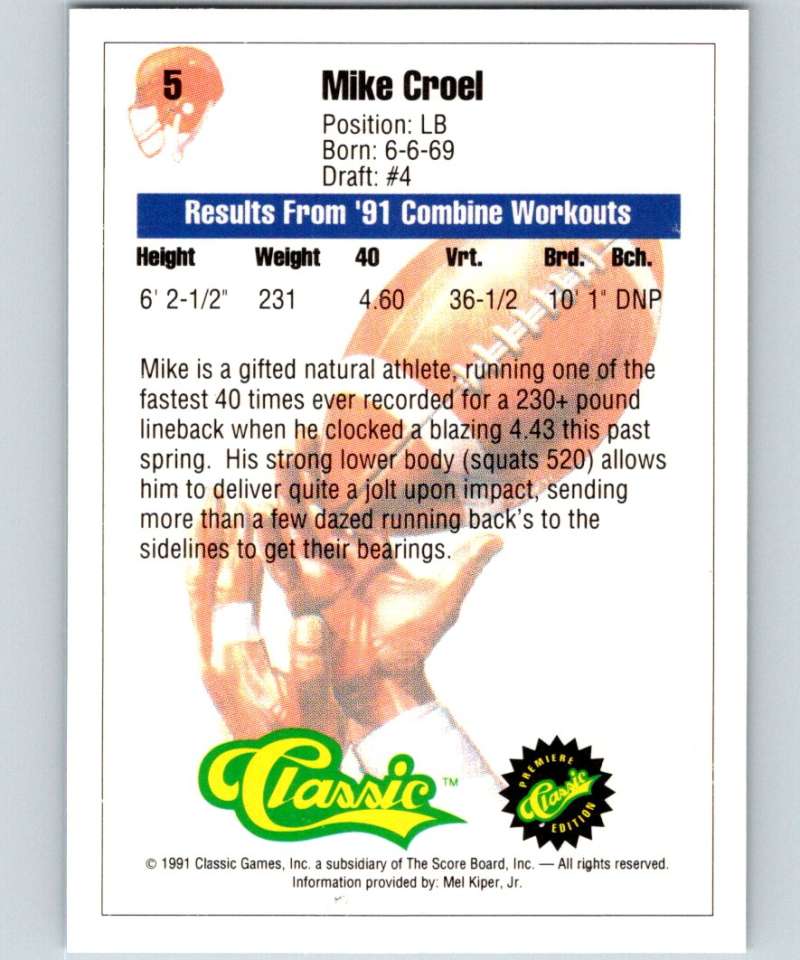 1991 Classic #5 Mike Croel NFL Football Image 2