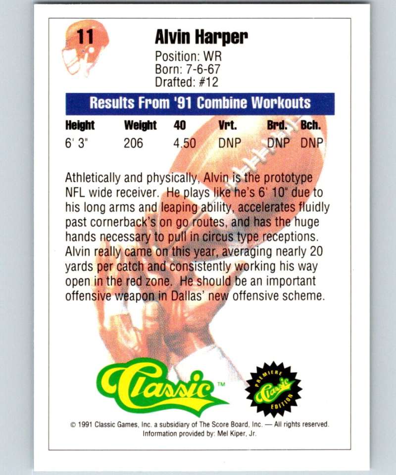 1991 Classic #11 Alvin Harper NFL Football Image 2