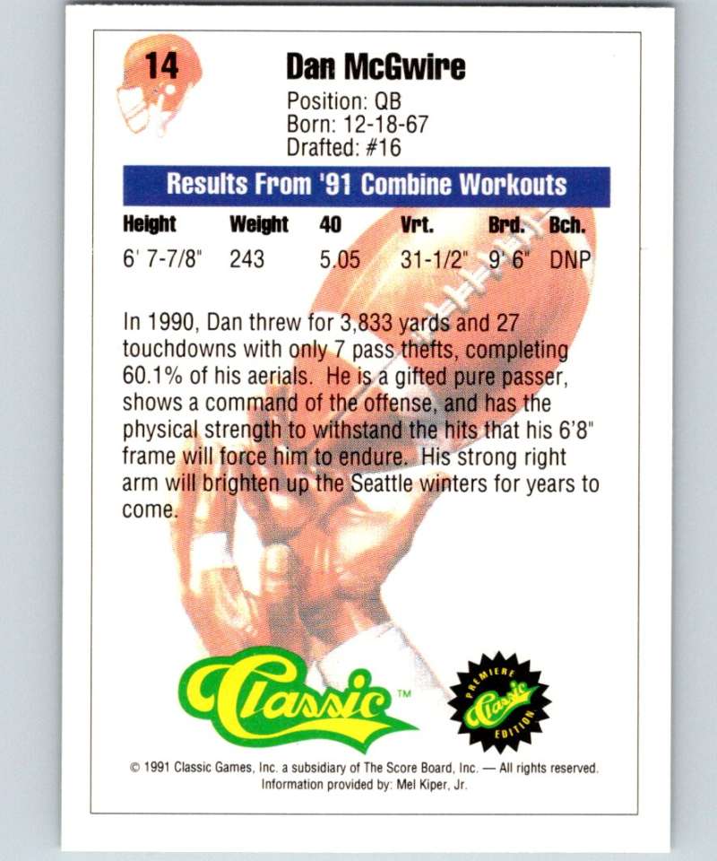 1991 Classic #14 Dan McGwire NFL Football Image 2